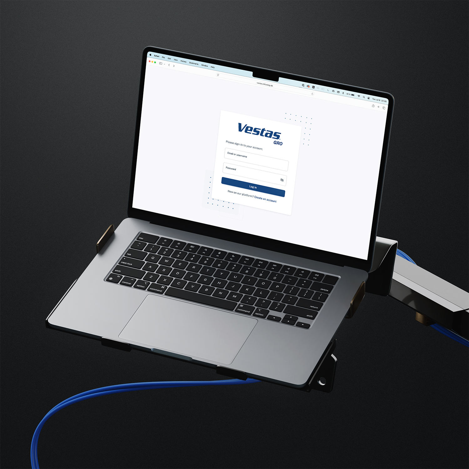 Vestas login side til rapporteringssystem