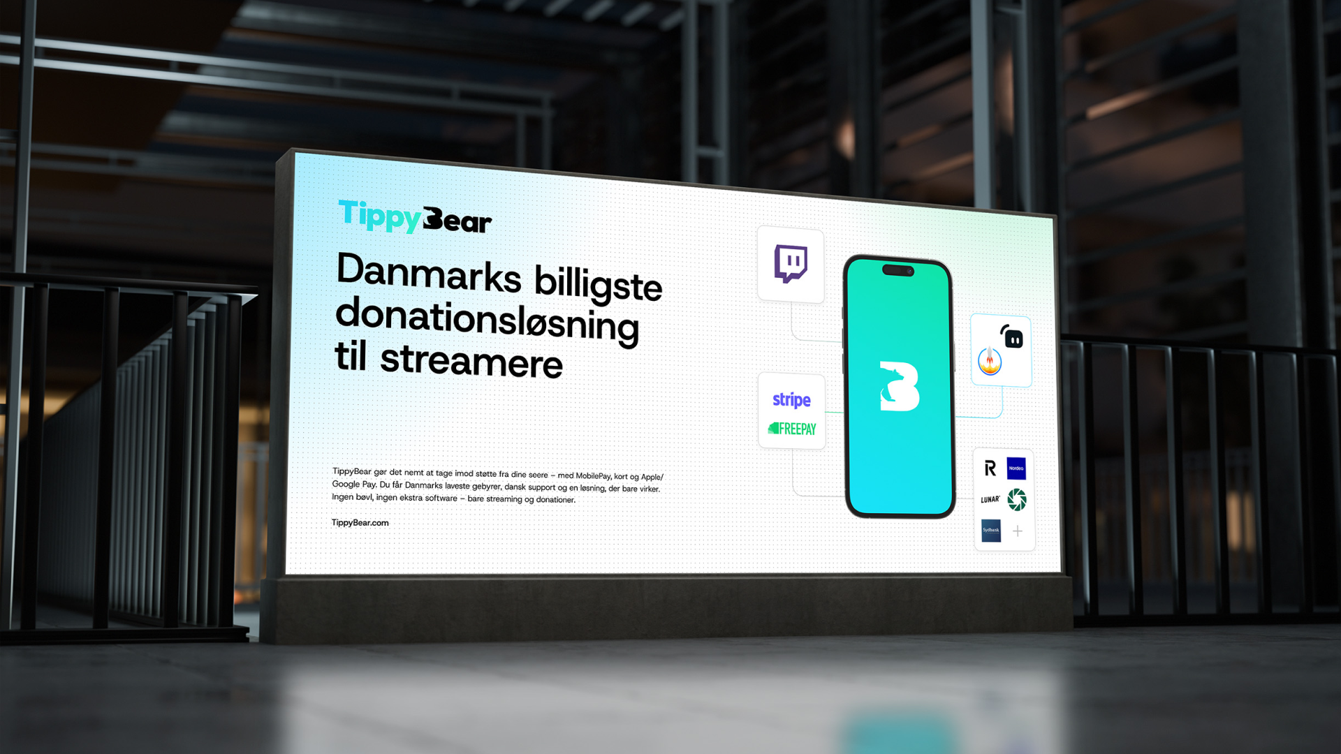 TippyBear led banner reklame på et offentlig sted